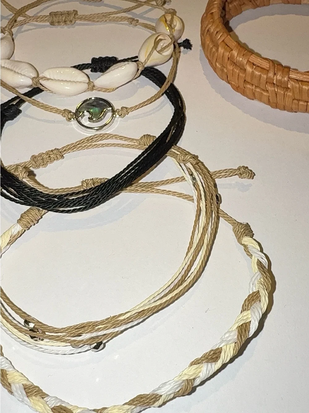 Boho Beach Bracelet Set Shell and Natural Woven Raffia Bracelet